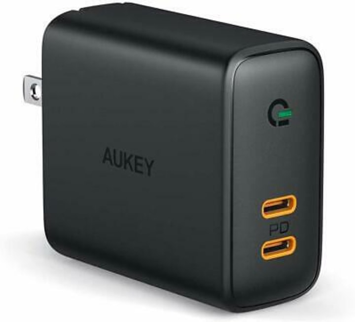 USB C Charger AUKEY Omnia 65W Fast Charger PD Charger with Foldable Plug, 2-Port USB C Wall Charger with GaNFast Tech &amp; Dynamic Detect for iPhone 11 Pro Max/SE,AirPods Pro,Pixel 4XL,Galaxy S20, Switch