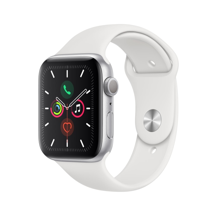 Apple Watch Series 5 GPS, 44mm Silver Aluminum Case with White Sport Band - S/M &amp; M/L