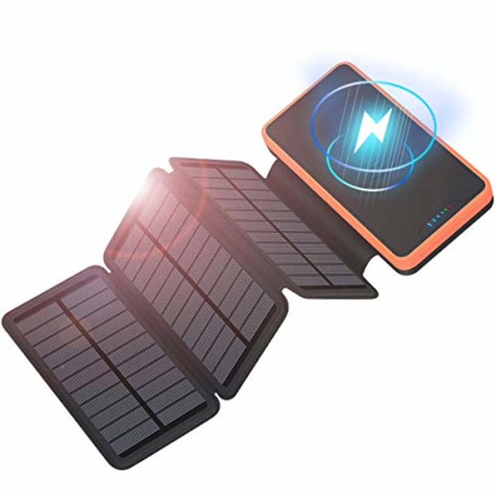 Hiluckey Solar Charger 20000mAh, Wireless Charger Portable Power Bank with Dual USB and 3 Solar Panels for Most Phones, Tablets and Other Smart Devices