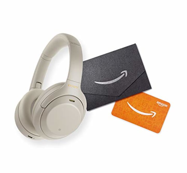 Sony WH-1000XM4 Wireless Industry Leading Noise Canceling Overhead Headphones with Mic for Phone-Call and Alexa Voice Control, Silver with $25 Amazon Gift Card