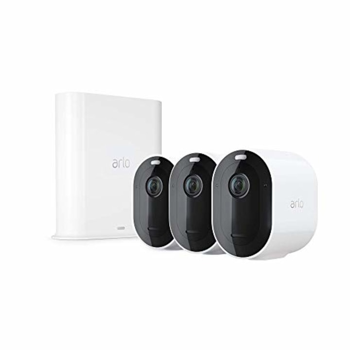Arlo Pro 3 Spotlight Camera | 3 Camera Security System | Wire-Free, 2K Video &amp; HDR | Color Night Vision, 2-Way Audio, 6-month battery life, 160? View | Works with Alexa | White | VMS4340P