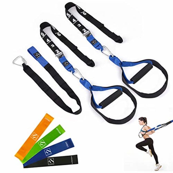 TRX All in One Home Gym Fitness Resistance Strap Suspension Trainer Workout  System w/ Anchors, Guides, and Training Club Access for Beginners and Pros