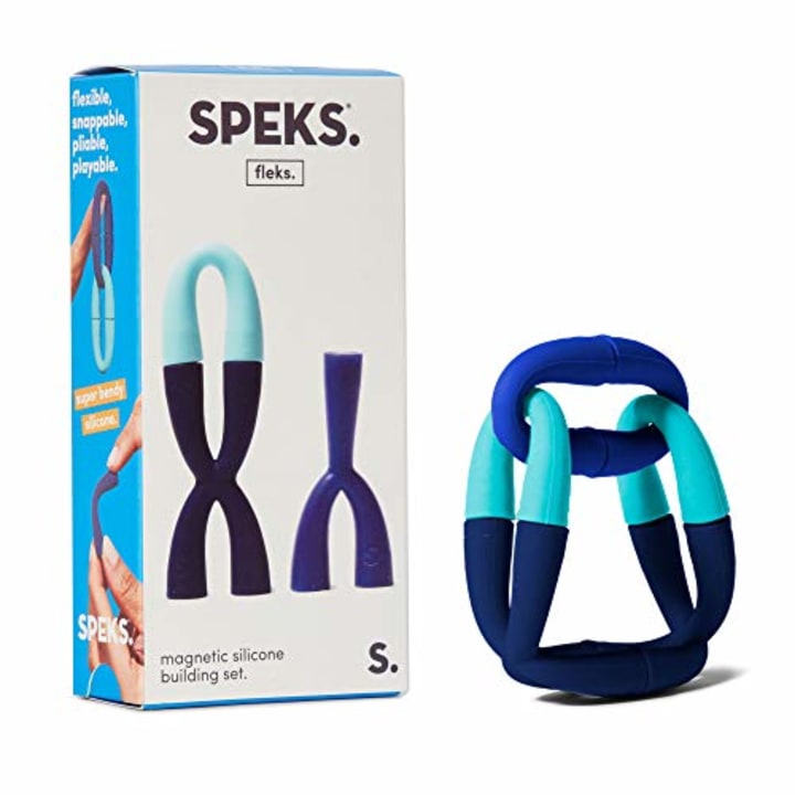 Speks Fleks Magnetic Silicone 8-Piece Building Set - Blue - Fun Desk Toy for Adults