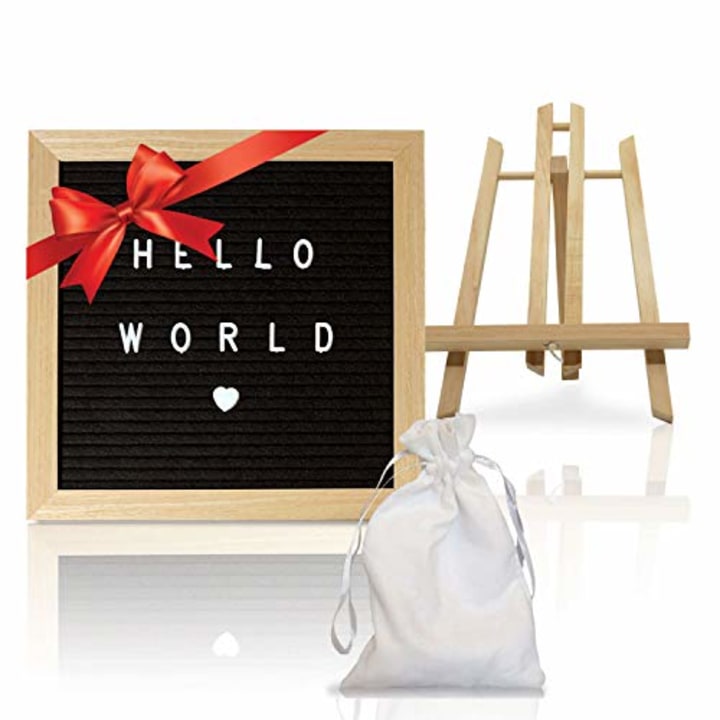Funderdome 10x10 Felt Letter Board with 340 Letters, Numbers, and Symbols Oak Frame Felt Board with Stand