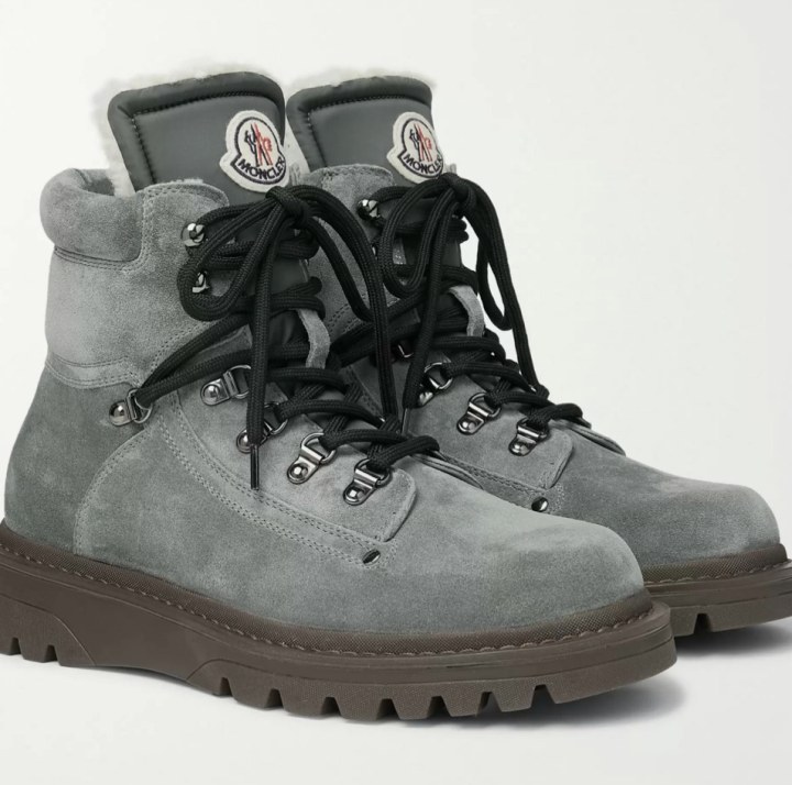 MONCLER Egide Shearling-Lined Suede Boots. Best snow shoes 2021.