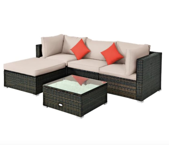 Costway Island 5-Piece Rattan Furniture Sectional Conversation Set. Best outdoor furniture sales 2021.