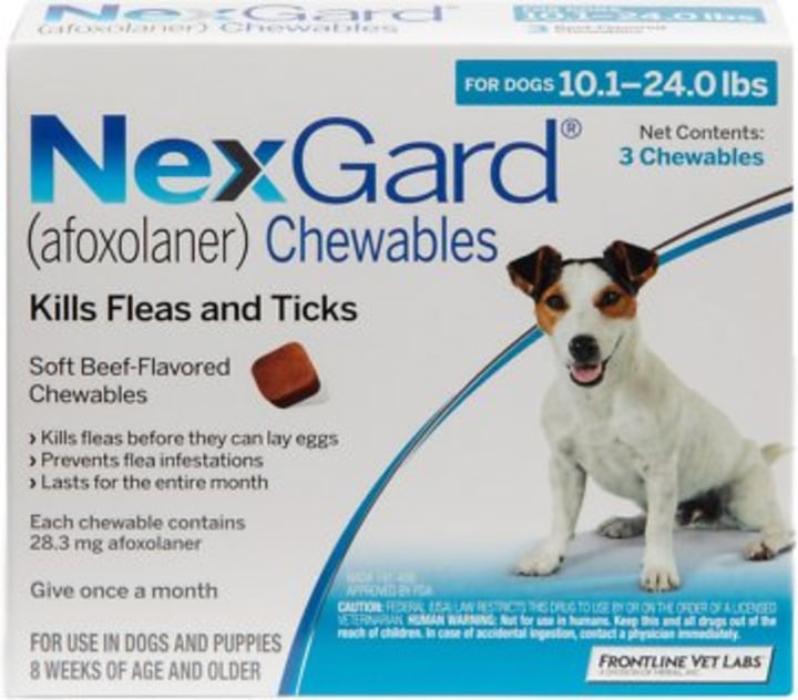 NexGard Soft Chew for Dogs, 10.1-24 lbs, (Blue Box). How to get rid of fleas.