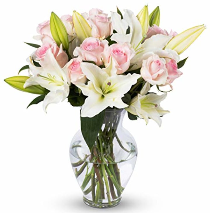 Benchmark Bouquets Lilies and Roses with vase