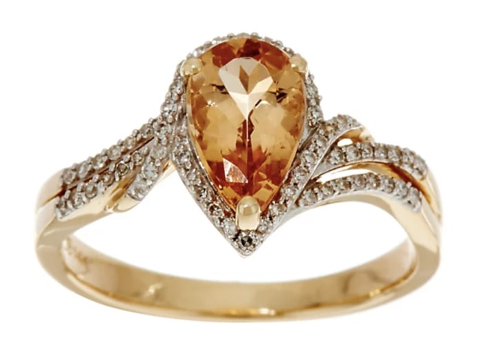 QVC Pear Shaped Imperial Topaz & Diamond Ring