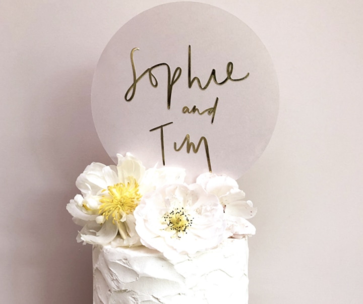 All Her Glory Personalized Names in Modern Circle Wedding Cake Topper