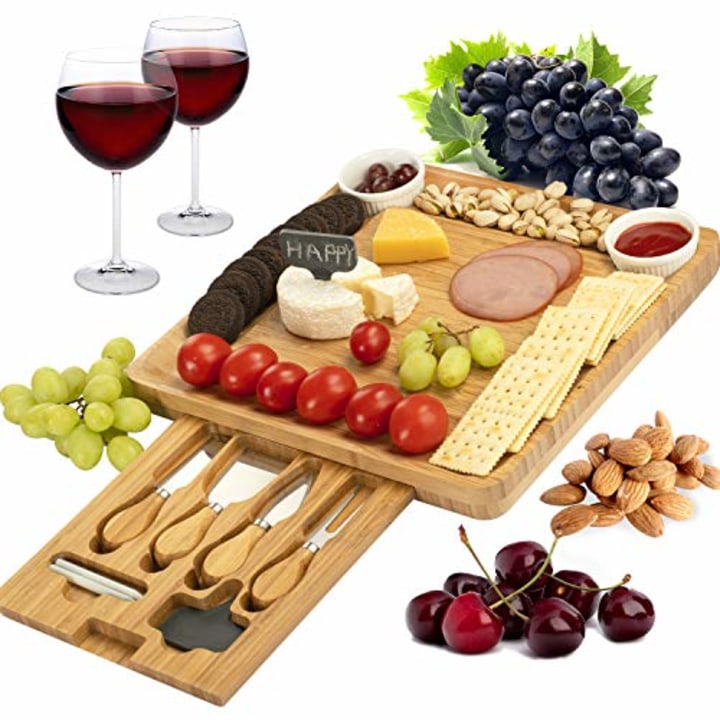 CTFT Cheese Board and Knife Set Bamboo Charcuterie Platter &amp; Serving Tray for Cheese,Wine, Crackers, Brie and Meat