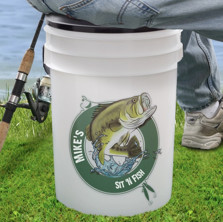 Sit 'N Fish Personalized Bucket Cooler.  Best Father's Day fishing gifts 2021.