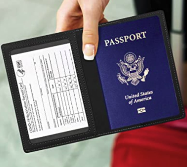 Mini Passport Cover HerriaT Passport & Vaccine Card Holder Combo - RFID Blocking Travel Wallet With Vaccination Card Slot Passport Vaccine Card Holder