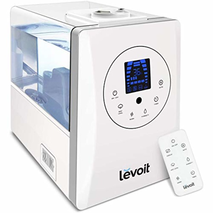LEVOIT Humidifiers for Bedroom Large Room 6L Warm and Cool Mist for Families Plants with Built-in Humidity Sensor, Essential Oil, Air Vaporizer with Remote Control, Timer Setting, White