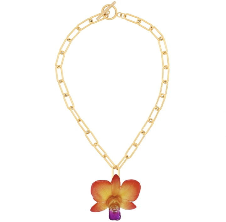 Dauphinette Golden Orchid Chain Necklace