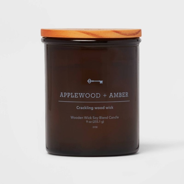 Target Threshold Applewood and Amber Wooden Wick Soy Blend Candle