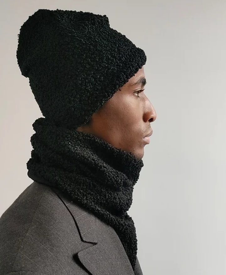 Epperson Studios Black Faux Boucle Beanie and Dickie Set