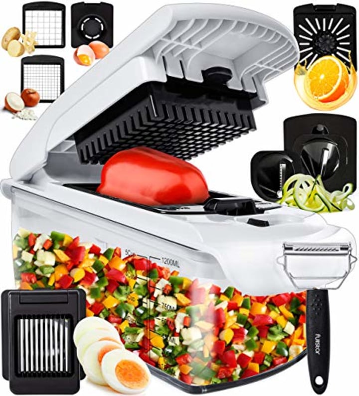 Fullstar 9-in-1 Deluxe Vegetable Chopper Kitchen Gifts | Onion Chopper &amp; Dicer | Peeler, Spiralizer, Zoodle Maker, Lemon Squeezer, Egg Slicer &amp; Seperator- Ultimate Kitchen Gadget