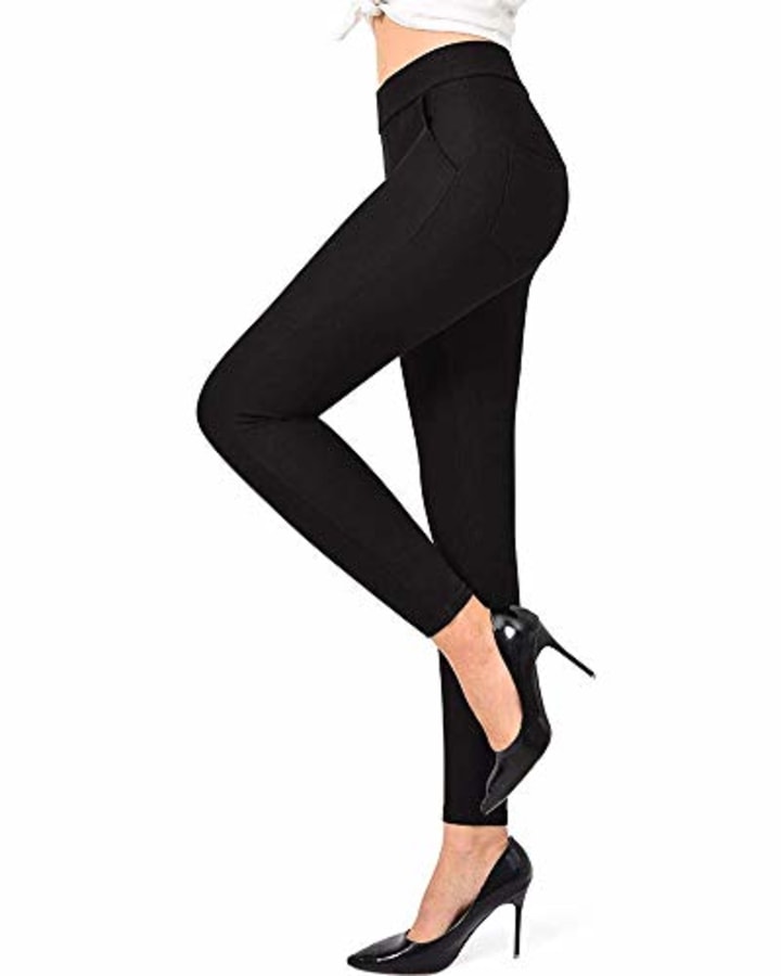 Ginasy Dress Pants for Women Business Casual Stretch Pull On Work Office Dressy Leggings Skinny Trousers with Pockets Black
