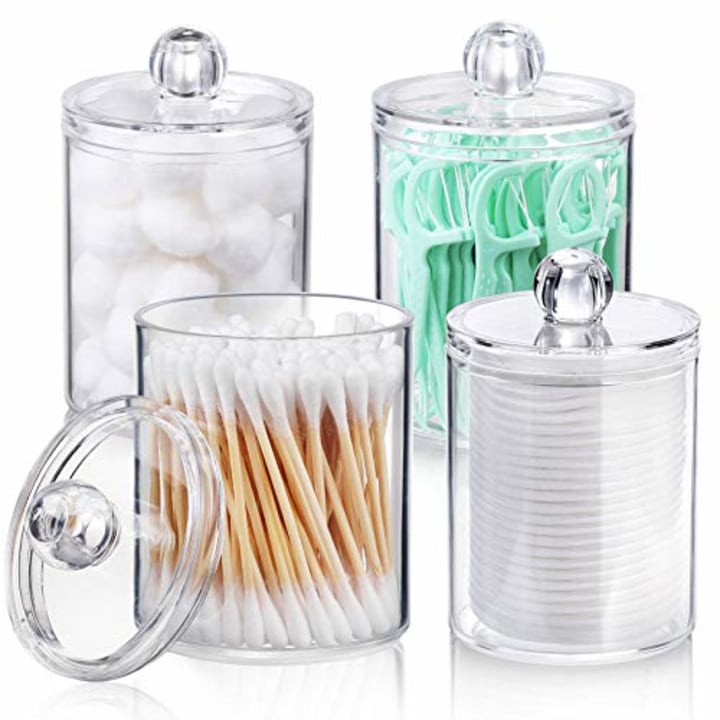 WHOLE HOUSEWARES, Glass Apothecary Jars With Lids, 3 - Pieces, Small  Glass Jars For Bathroom Storage, Cotton Swab Holder, Glass Jars With Lids  For Laundry Room, Makeup Desk, And Bathroom Organization