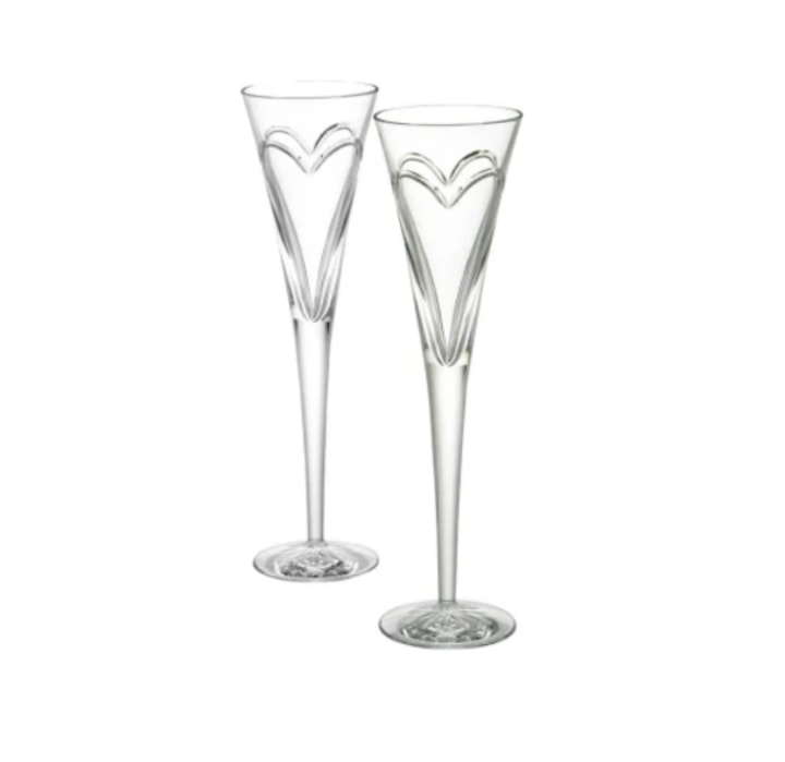 'Wishes Love & Romance' Lead Crystal Champagne Flutes
