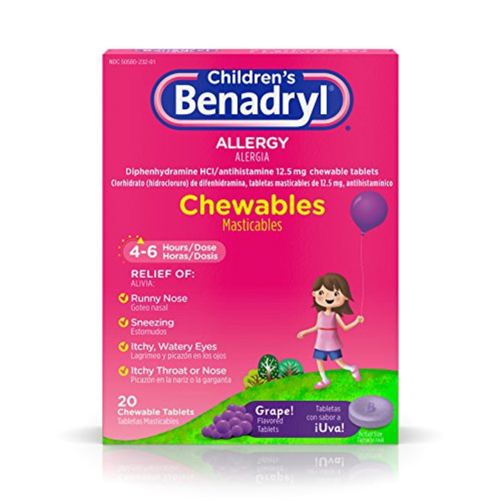 Children?s Benadryl Allergy Chewables with Diphenhydramine HCl Antihistamine, Grape Flavor, 20 ct