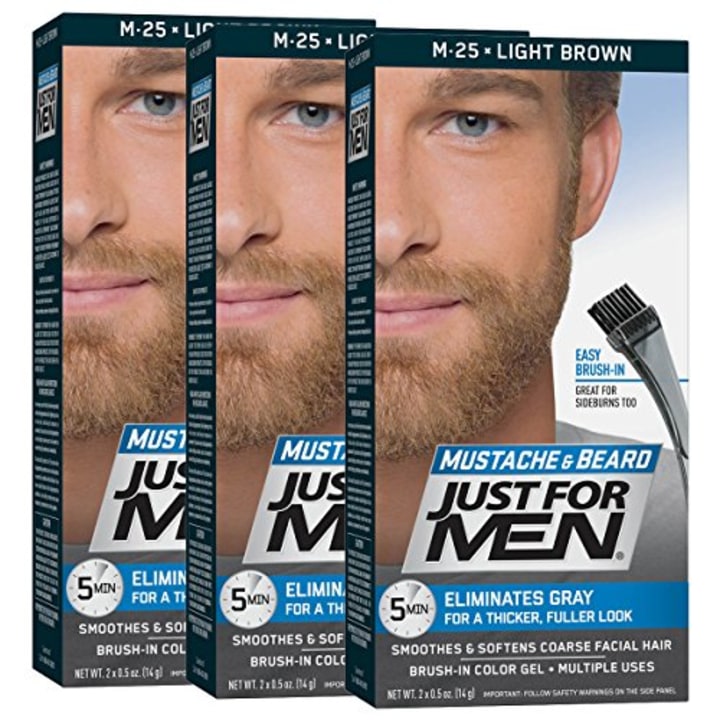 Just For Men Mustache &amp; Beard Brush-In Color Gel, Light Brown (Pack of 3)