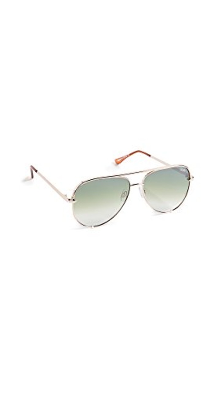 Quay Women&#039;s x Desi Perkins High Key Sunglasses, ROSE/GRNFD, Rose Gold, Green, One Size