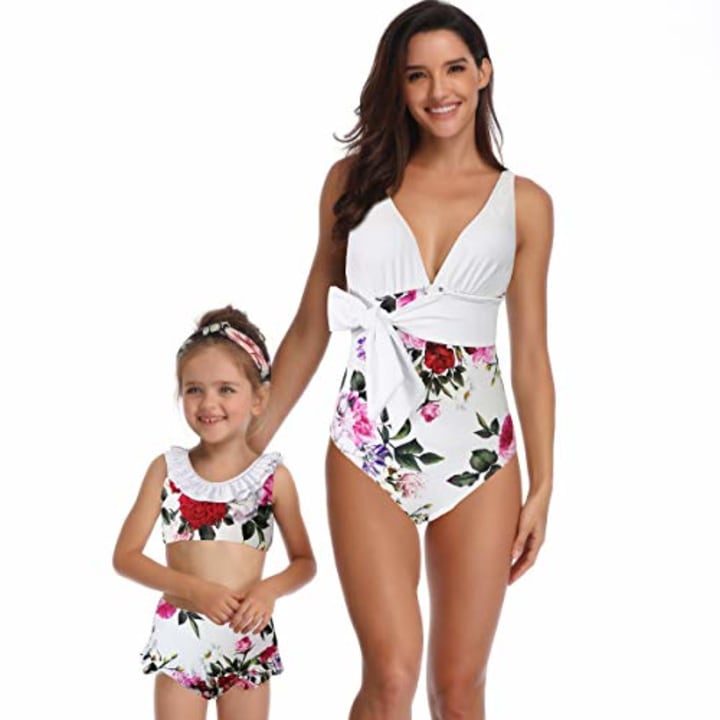 Mommy and Me Flower Print Swimsuits