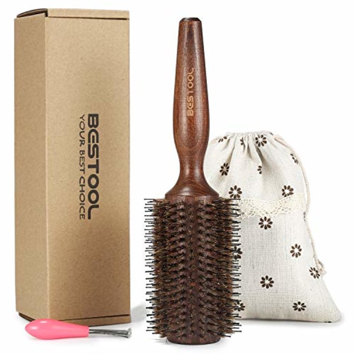 BESTOOL Hair Brush-Boar Bristle Round Hair Brush with Nylon Pin Wooden Detangling Large Round Brush for Men, Women, Kids Blow Drying, Dry, Wet, Thick and Curly Hair, Adding Volume and Shine (1.5 inch)