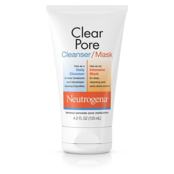 Neutrogena Clear Pore Facial Cleanser / Face Mask containing Kaolin &amp; Bentonite Clay, Acne Treatment with Benzoyl Peroxide, 4.2 fl. oz