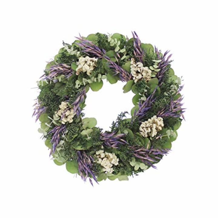 Floral Treasure Lavender and Green Fields, Home Natural, Preserved Flowers, Handmade, Indoor, Greenery, d?cor for Front Door, Boxes, Spring Wreath, 16&quot;,