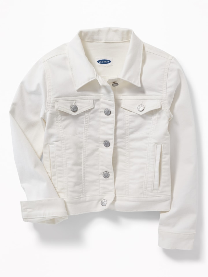 Clean-Slate White Denim Jacket for Girls