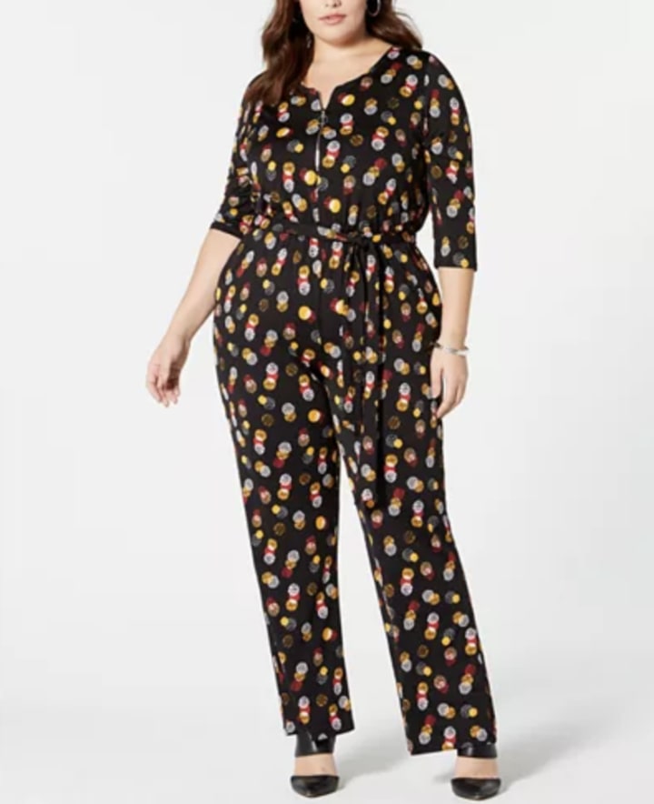 NY Collection Plus Size Printed 3/4-Sleeve Jumpsuit