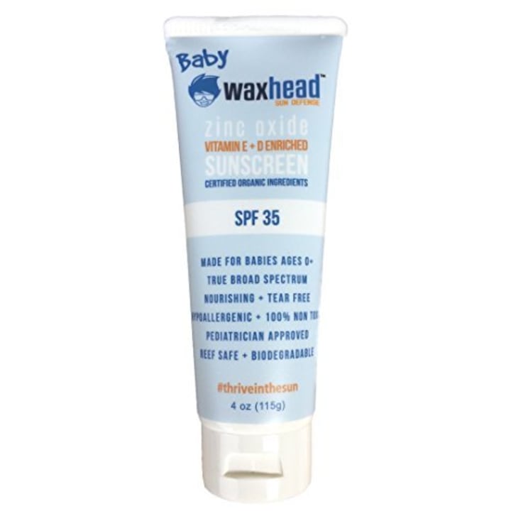 Waxhead Organic Baby Sunscreen for Kids, Infants - EWG Rated 1 - Non-nano Zinc Oxide, Natural, Non-toxic, Mineral, Broad spectrum, Reef-safe, SPF 35, 4oz, for Eczema and Sensitive Skin, Hypoallergenic