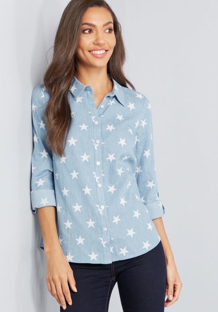Chambray Update Button-Up Top