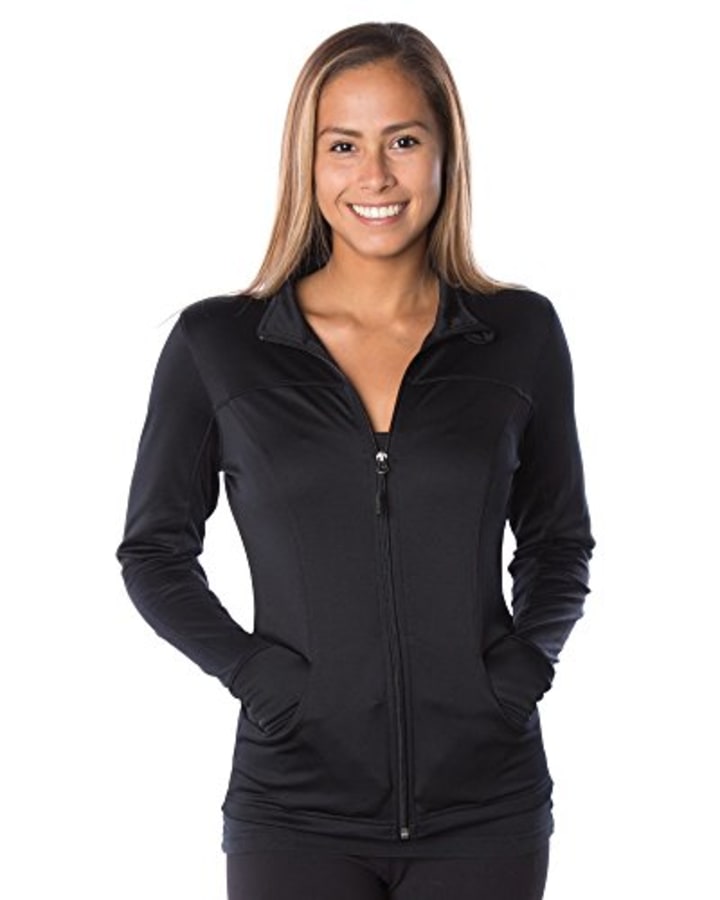 Global Women's Slim Fit Lightweight Full Zip Yoga Workout Jacket Large Black