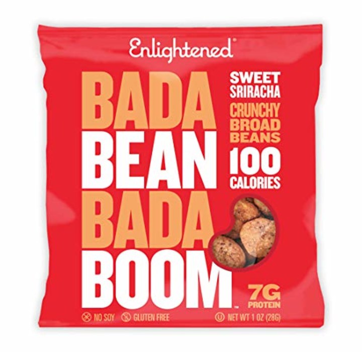 Enlightened Bada Bean Bada Boom Plant-based Protein, Gluten Free, Vegan, Non-GMO, Soy Free, Kosher, Roasted Broad Fava Bean Snacks, Sriracha, 1 oz, 24Count