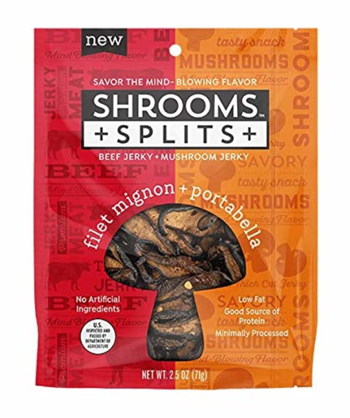 Shrooms Splits: Mushroom Jerky Mixed with Meat Jerky - Superfood Snack, Trans Fat Free and Diary Free (Filet Mignon &amp; Portabella)