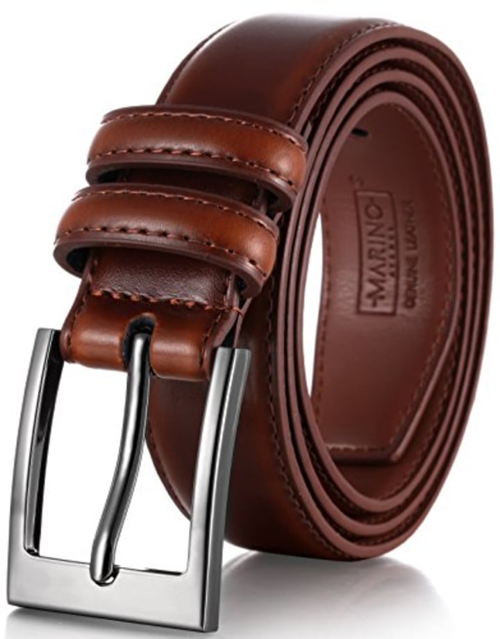 Marino's Men Genuine Leather Dress Belt with Single Prong Buckle - Burnt Umber - 36