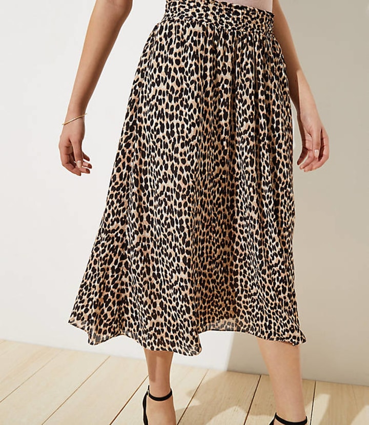 Leopard Print Smocked Pull On Maxi Skirt