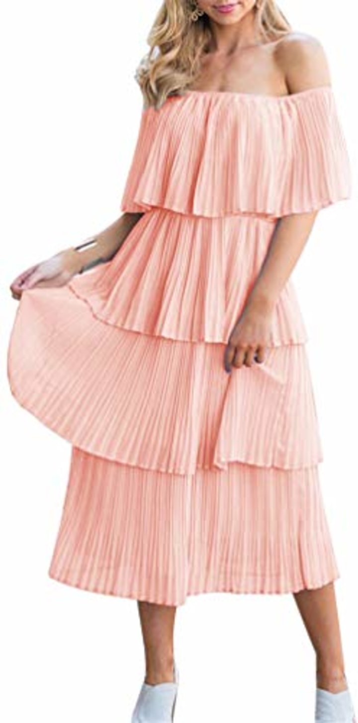 Off The Shoulder Sleeveless Tiered Midi Dress