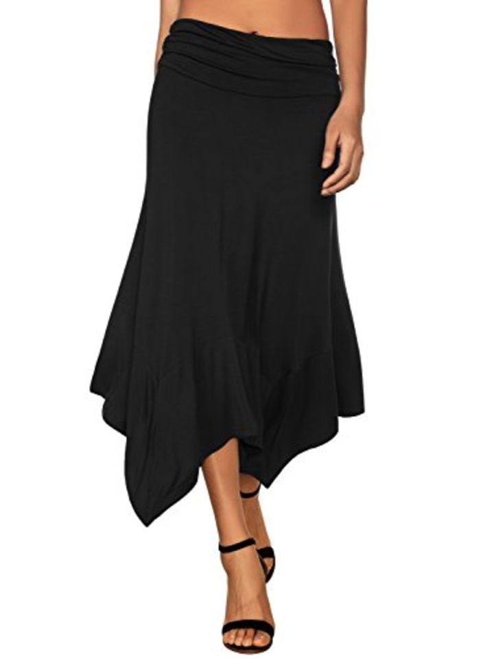 DJT Women&#039;s Flowy Handkerchief Hemline Midi Skirt