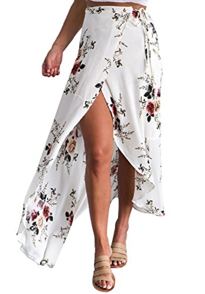 Yonala Womens Boho Floral Tie Up Waist Summer Beach Wrap Maxi Skirt
