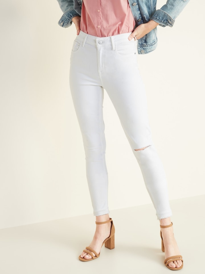 Mid-Rise Distressed Rockstar White Jeans for Women