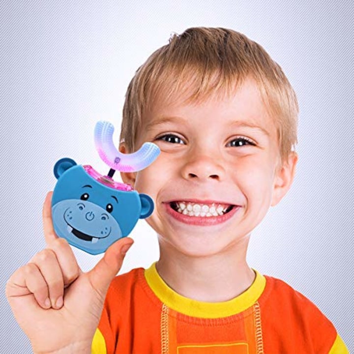 AutoBrush Kids Electric Toothbrush | Soft Bristles Specially Designed for Toddlers and Kids | 4 Jungle Characters to Choose from! Fun While You Brush! (Hippo 8+ Years)
