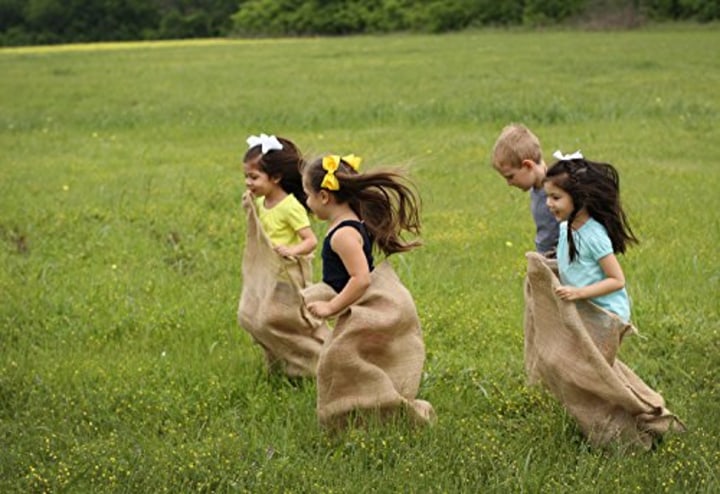Get Out! Burlap Potato Sack Race Bags 23&quot; x 40&quot; Inch with Natural Fabric 4-Pack