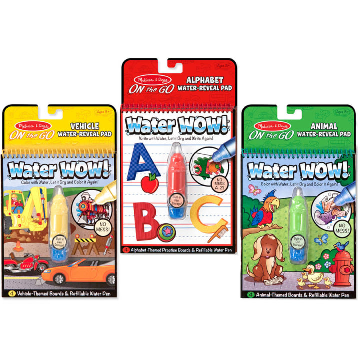 Melissa &amp; Doug On the Go Water Wow! Reusable Water-Reveal Activity Pads, 3-pk, Animals, Alphabet, Numbers (Amazon)