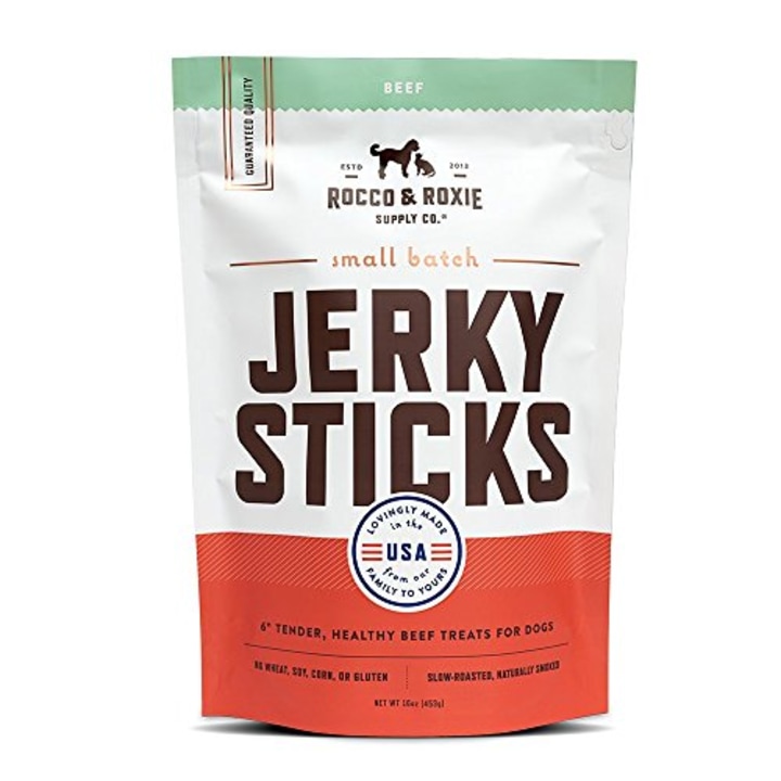 Rocco &amp; Roxie - Jerky Dog Treats Made in USA - Puppy Training Treat Slow Roasted Snacks for Dogs - Natural Grain Free Soft Chews - Delicious and Healthy Jerkey Sticks - All USDA Inspected Beef