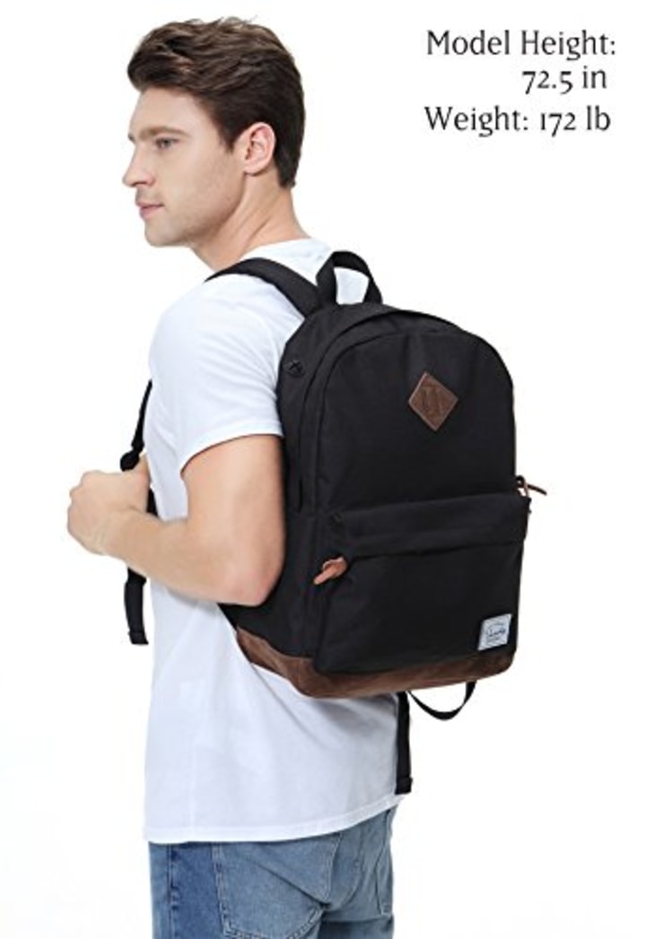 Backpack for Men,Vaschy Unisex Classic Lightweight Water-resistant College School Travel Backpack Bookbag Black Fits 15.6inch Laptop
